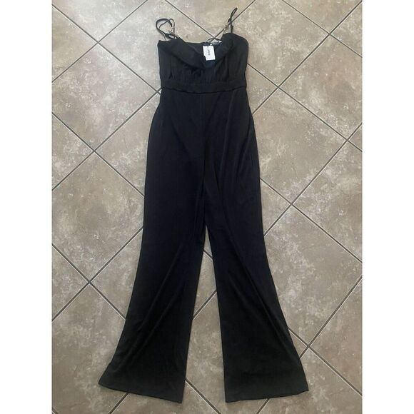 NWT $325 Jason Wu M Jersey Jumpsuit Chain Strap Black Edgy Modern Stretch - Picture 1 of 8